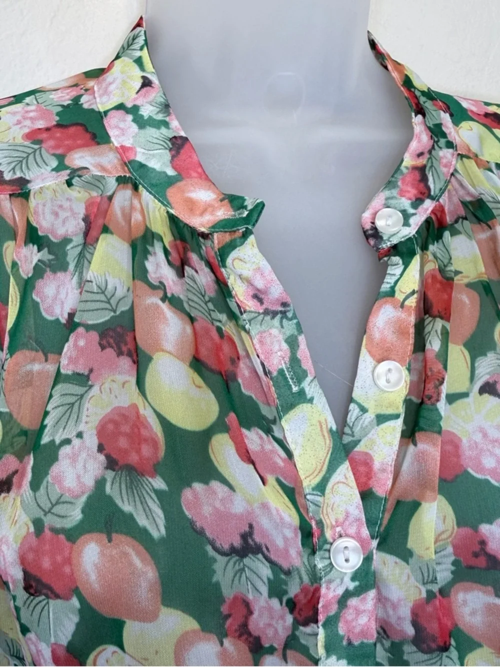 I.Madeline Sheer Fruit Pattern Button Front Long Sleeve Relaxed Oversized Blouse - Picture 5 of 14